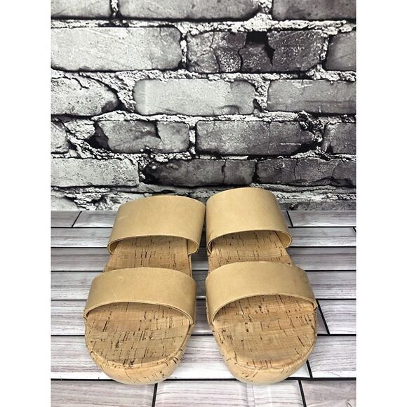 Korks Nude Leather Slip On Slides Cork Casual Wedge Shoes Women’s Sz 9M US/40EU - Picture 5 of 16